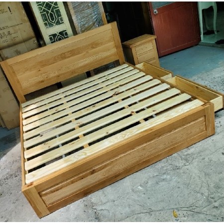 Nhật 1m6 - 2HK : Giường Ngủ Gỗ Sồi + 2 Ngăn Kéo